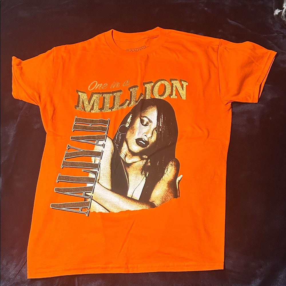 Aaliyah Orange T-Shirt with Gold Text